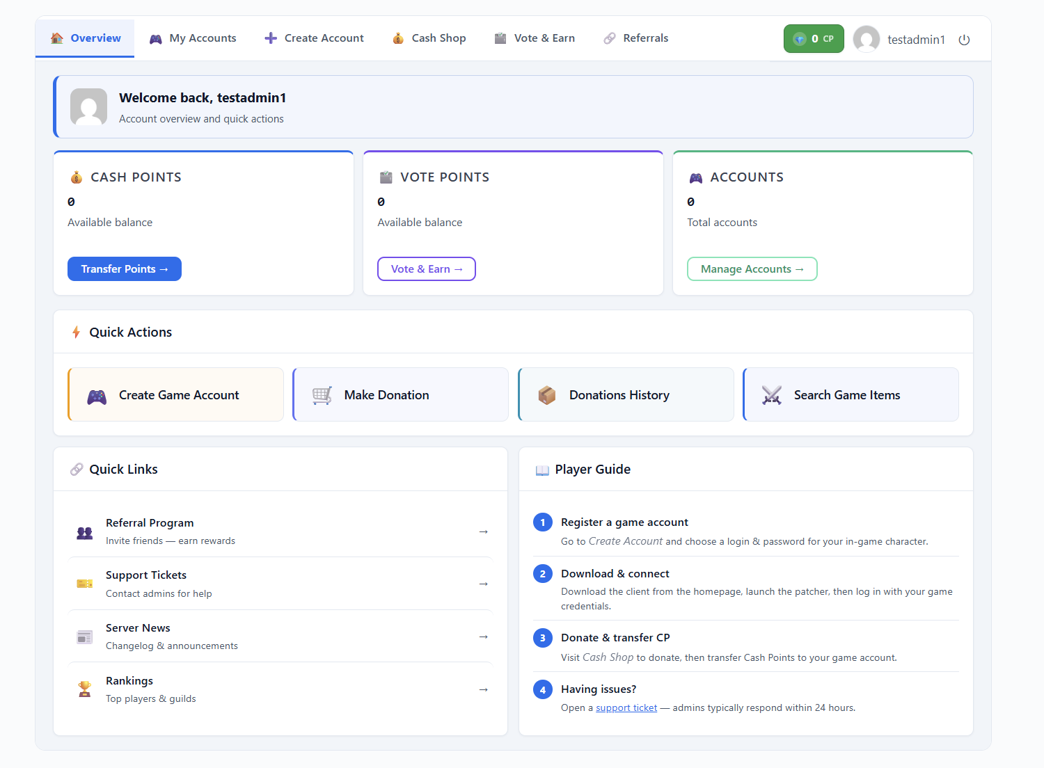 Modern Dashboard - Player Interface